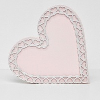 Wooden Heart Mirror Silver Lace - Baby Pink