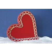 Wooden Heart Mirror Silver Lace - Red