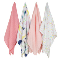 The Little Linen Company - Weegoamigo Baby Muslin Swaddle - 4 Pack - Party Animals