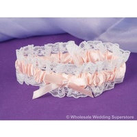 Wedding Garter - Satin and Lace - Peach