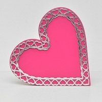 Wooden Heart Mirror Silver Lace - Hot Pink