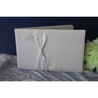 Wedding & Event Guest Book - Butterfly Themed Design White Satin