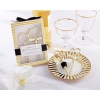 Wedding Bomboniere & Favours - Wine Bottle Opener & Stopper Set - Heart - Gold Plated 