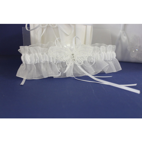 Wedding Garter - Butterfly Themed Design - White