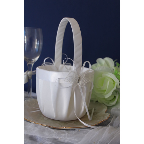 Wedding & Event Flowergirl Basket - Butterfly Themed Design - White