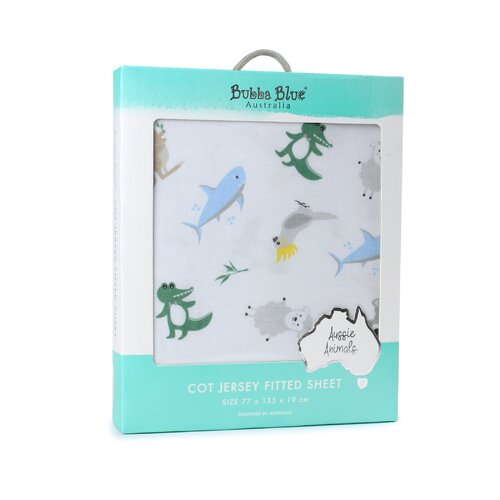 Bubba Blue Jersey Cot Fitted Sheet - Aussie Animals