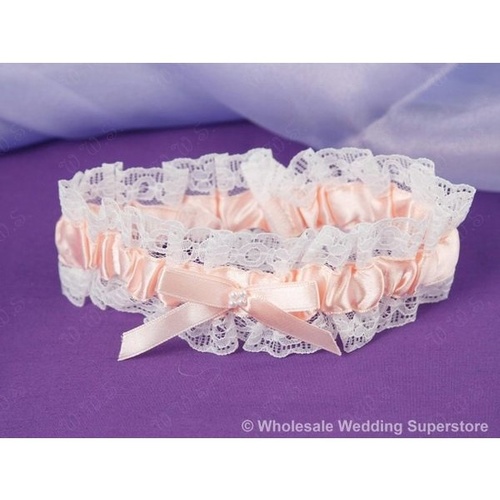 Wedding Garter - Satin and Lace - Peach