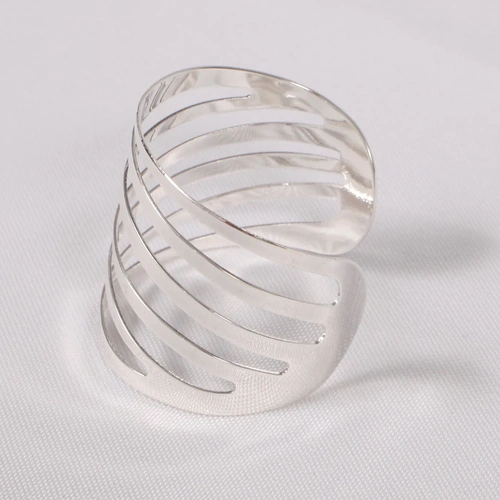 Wedding & Event Napkin Ring - Modern Linear Cut Out - Silver
