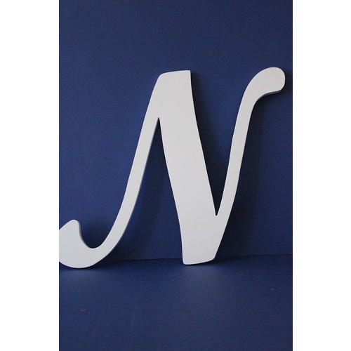 White Wooden Letter Script Font "N" 35cm