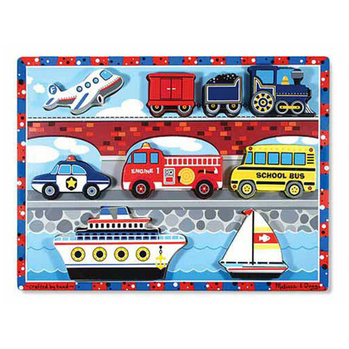 Melissa & Doug Wooden Chunky Puzzle - Vehicles 9 pieces