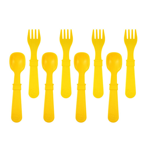 Re-Play Forks and Spoons (4 of each - No Retail Packaging) - Sunny Yellow
