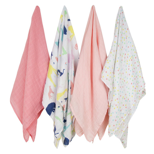 The Little Linen Company - Weegoamigo Baby Muslin Swaddle - 4 Pack - Party Animals